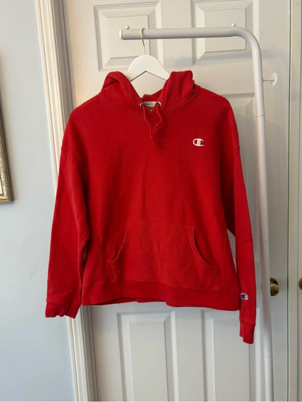 Champion Red Hoodie Sweatshirt Size Large Cotton - Picture 2 of 10